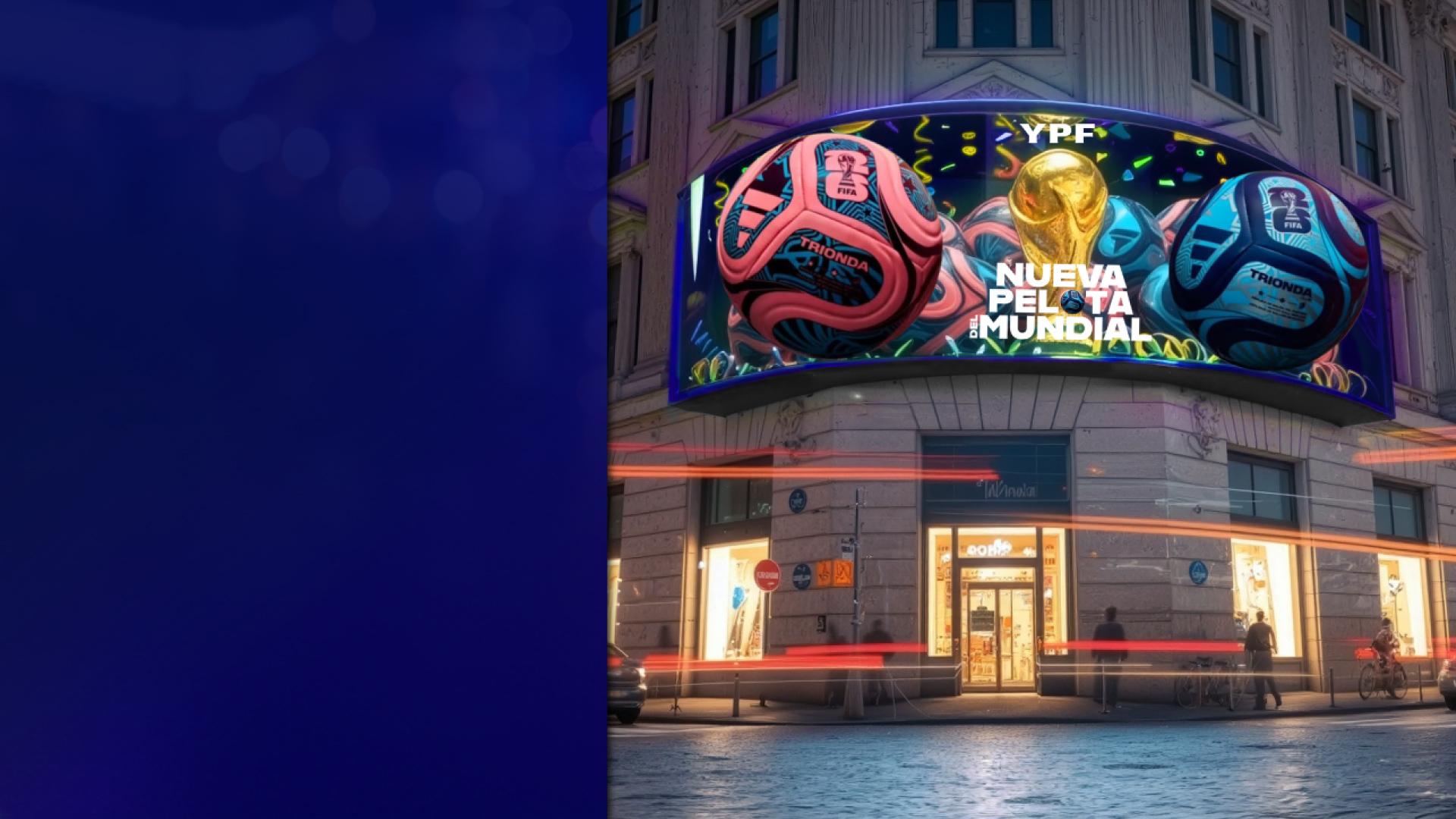 Pantalla curva con anuncio 3D de YPF y la pelota del Mundial